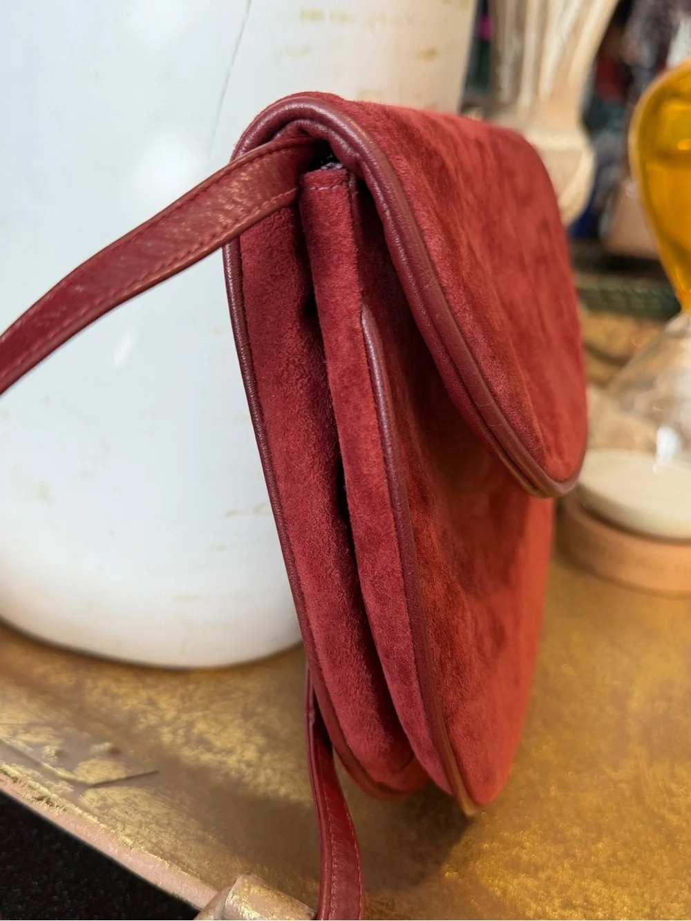 Vintage Halston Burgundy Suede Leather Saddle Crossbody Bag